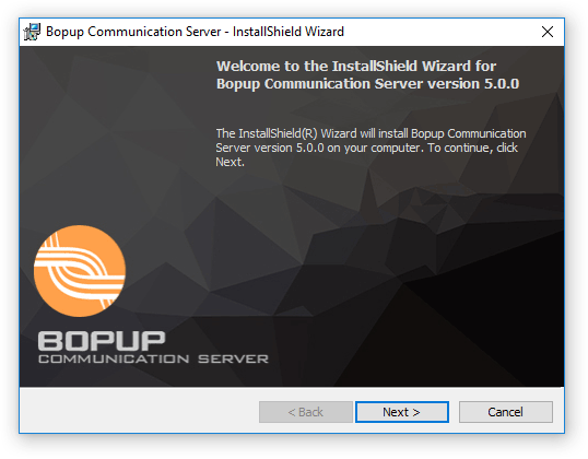 The welcome page of the Bopup Communication Server Setup Wizard